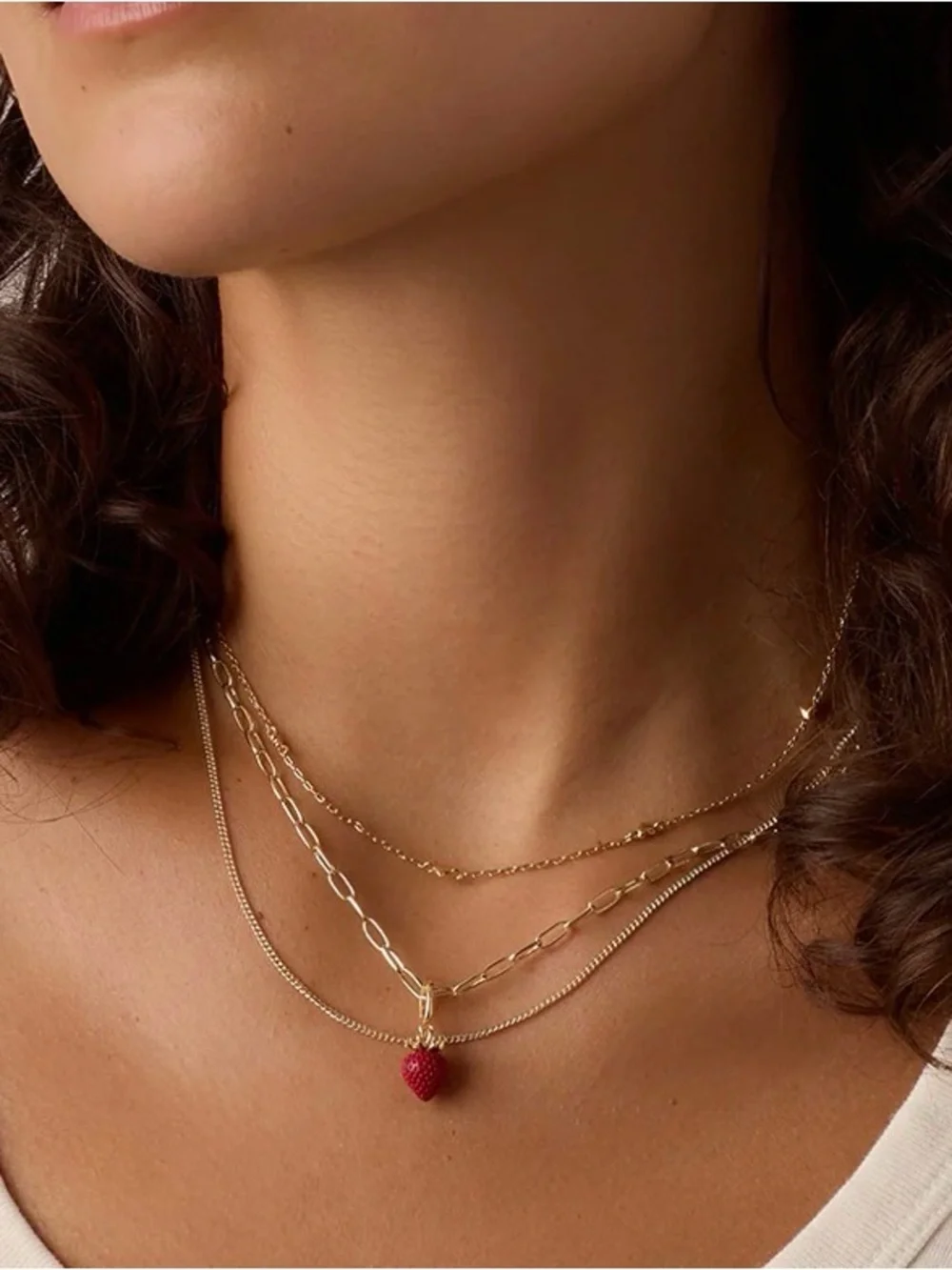 Gorjana Gold Charm Pendant - Red Enamel Strawberry, petite, Tiny - Picture 8 of 11
